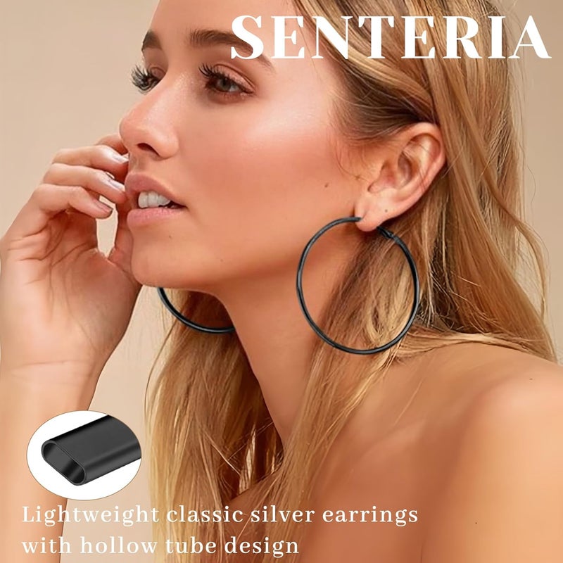 Senteria 2mm Wide 925 Sterling Silver Hoop Earrings for Women Hypoallergenic Lightweight Thin Large Big Gold Plated Hoops Earrings for Women 20/30/50/70MM - Image 2